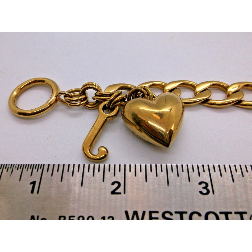 Vtg Juicy Couture Gold Tone Puffy Heart & J Charm Starter Toggle Bracelet Y2K - Picture 5 of 7